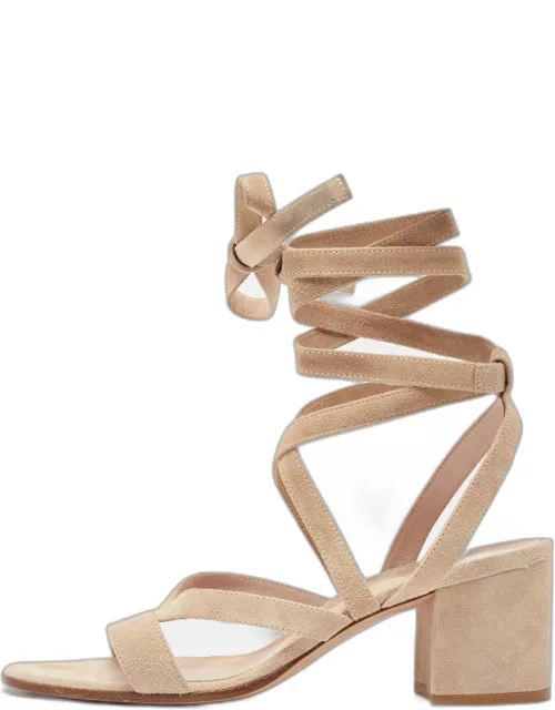 Gianvito Rossi Beige Suede Janis Ankle Wrap Sandal