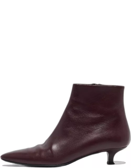 The Row Burgundy Leather Ankle Boot