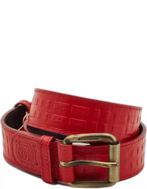 Burberry Red Embossed Leather Buckle Belt 80C