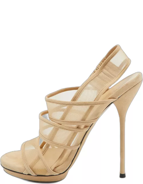 Gucci Cream Suede and Mesh Ankle Strap Sandal