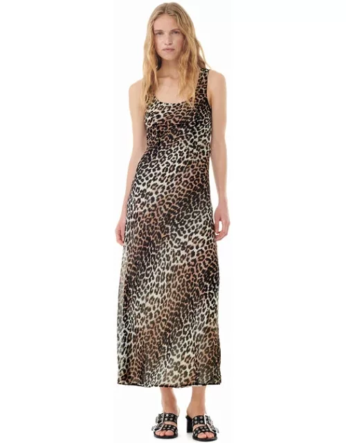 GANNI Leopard Printed Chiffon Maxi Dress in Almond Milk