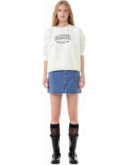 GANNI Stripe Overdyed Denim Mini Skirt in Country Blue
