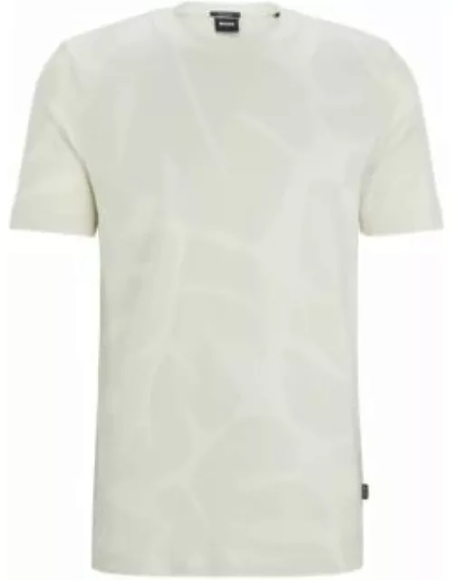 Cotton T-shirt with two-tone monstera-leaf pattern- White Men's T-Shirt