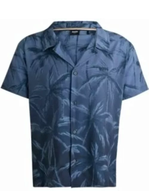 Beach shirt in quick-drying fabric with seasonal print- Dark Blue Men's Beach Top