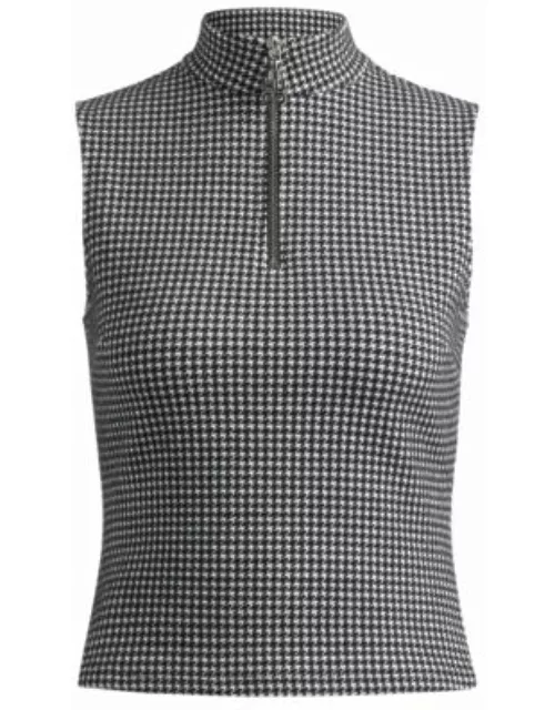 Top in houndstooth jacquard with zip closure- Patterned Women's Casual Top