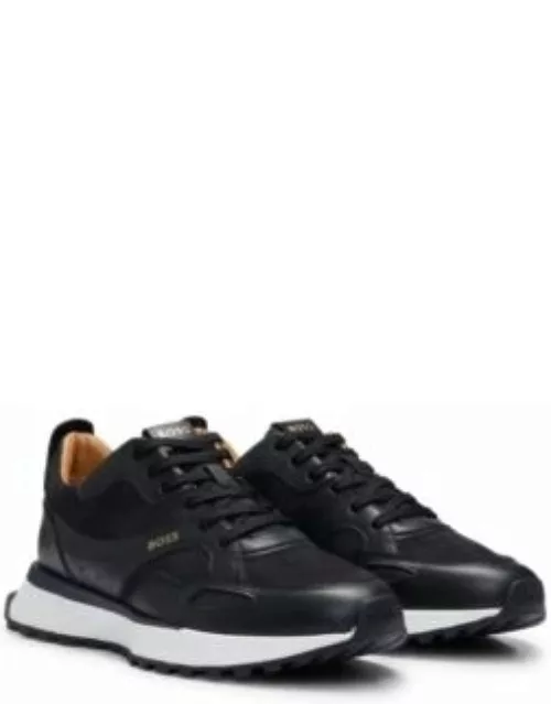 Leather trainers with layered uppers and padded collar- Dark Blue Men's Sneaker