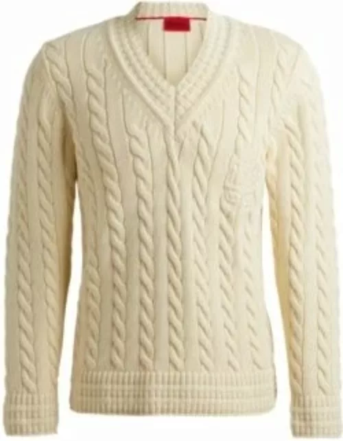 Cable-knit sweater with stacked logo- Light Beige Men's Sweater