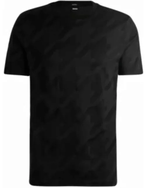 Mercerized-cotton T-shirt with houndstooth jacquard- Black Men's T-Shirt