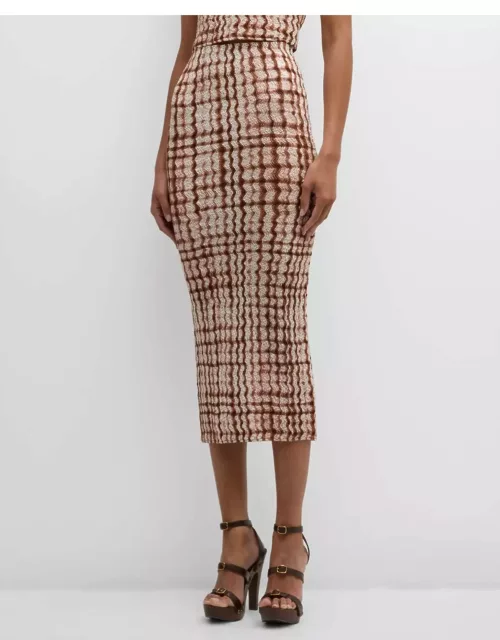 Checked Statement Smocked Pencil Skirt