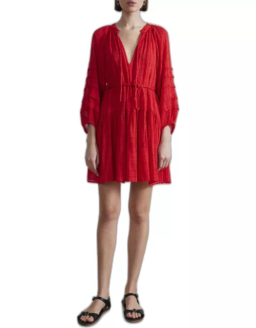 Celeste Textured Blouson-Sleeve Mini Dres