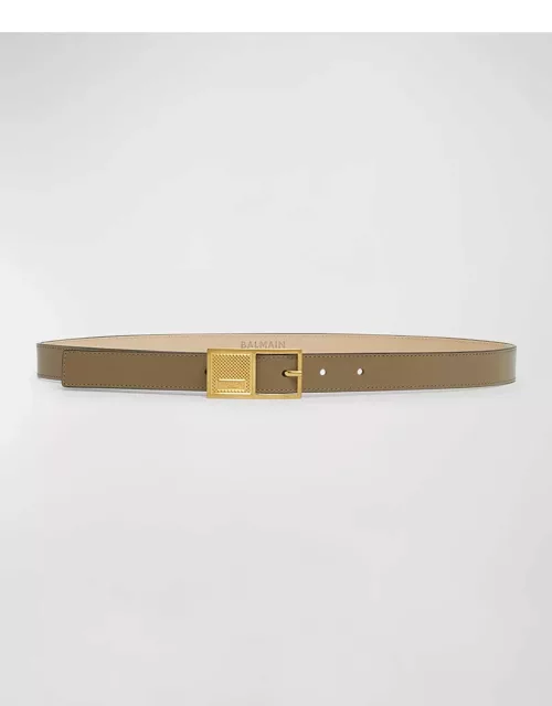 Signature Leather Belt With Geometric Buckle
