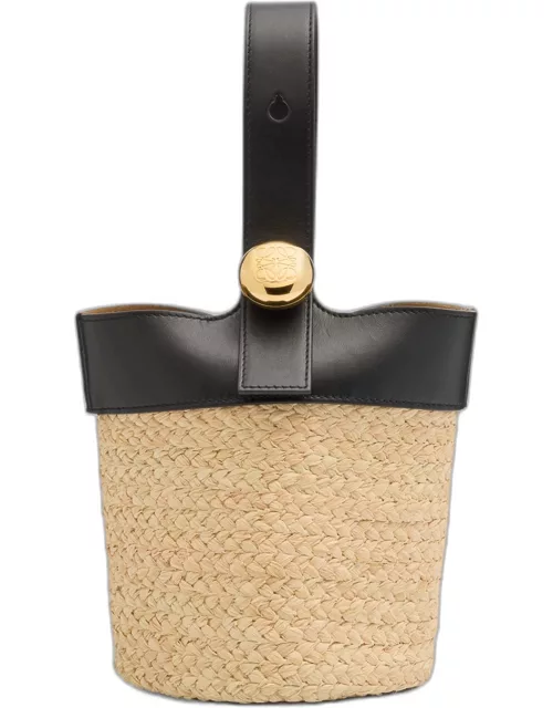 Mini Anagram Pebble Raffia Bucket Bag