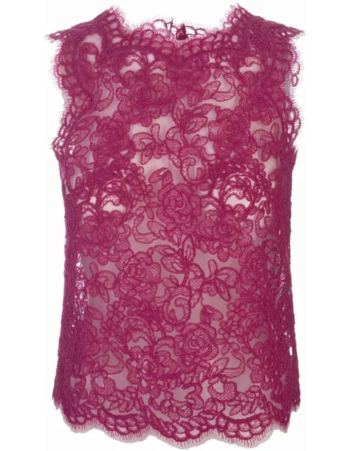Ermanno Scervino Sleeveless Top In Fuchsia Floral Lace
