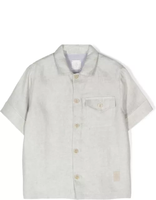 Eleventy Grey Linen Short-sleeved Shirt