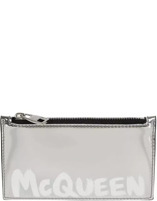 Alexander McQueen Silver Card-holder With Mcqueen Graffiti Logo In Laminated Leather Man