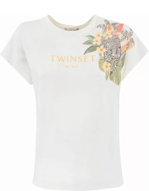 TwinSet T-shirt With Logo And Floral Print