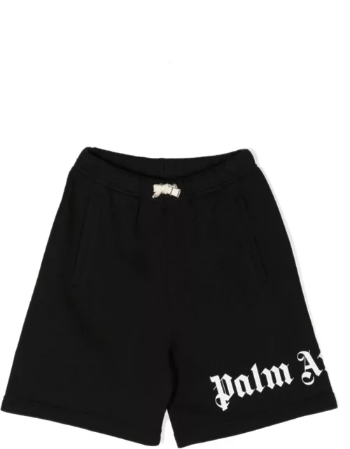 Palm Angels Black Cotton Bermuda Shorts With Logo