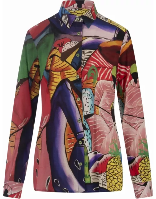 Stella Jean Silk Blend Shirt With Mercanti Fantasy Print