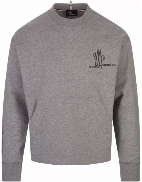 Moncler Grenoble Melange Grey Sweatshirt With Logo