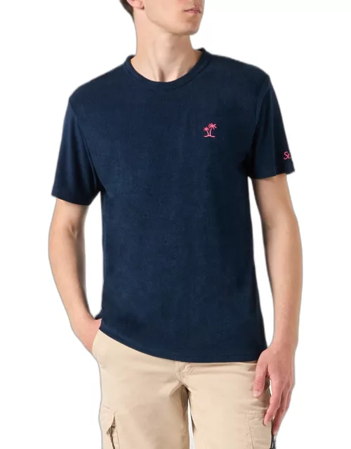 MC2 Saint Barth Man Blue Navy Terry T-shirt With Pocket