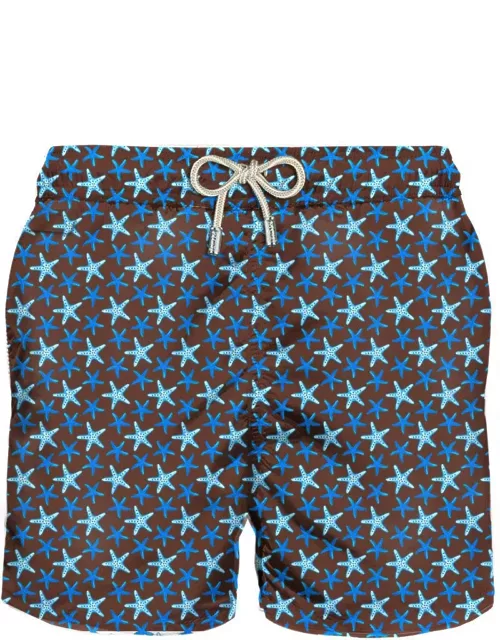 MC2 Saint Barth Man Light Fabric Swim Shorts With Star Print