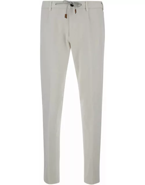 Eleventy White Jogger Pants With Drawstring In Stretch Cotton Man