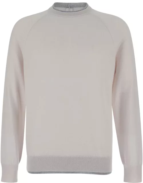 Eleventy Beige Crewneck Sweater With Ribbed Trim In Wool Man