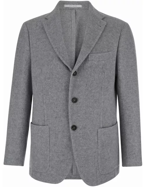 Eleventy Grey Single-breasted Jacket With Notched Revers In Wool And Cashmere Man