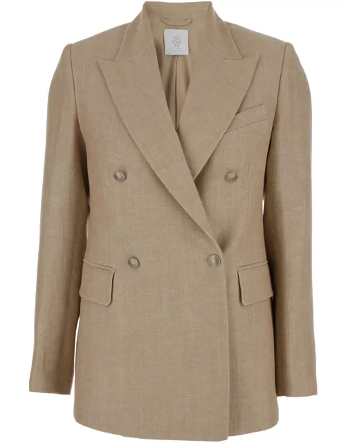 Eleventy Beige Double-breasted Jacket With Jewel Buttons In Wool And Linen Woman