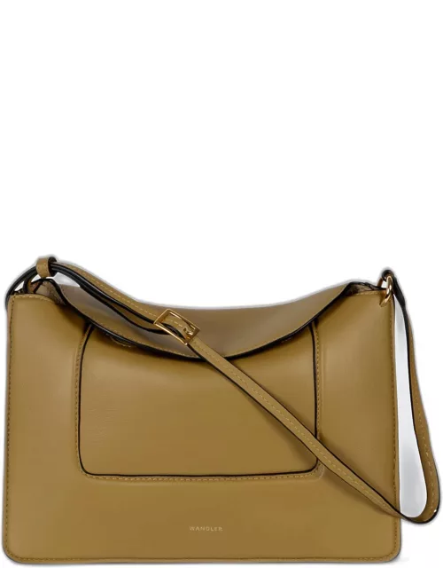 Penelope Italian Leather Flap Shoulder Bag, Clay