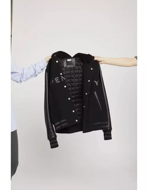Men's Leather-Sleeve Logo Varsity Jacket