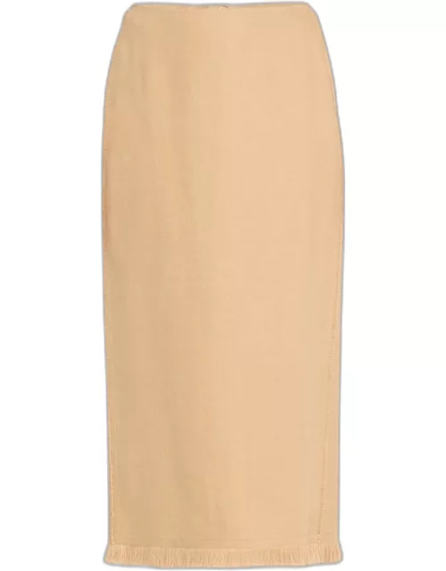 Fringe-Trim Linen Pencil Skirt