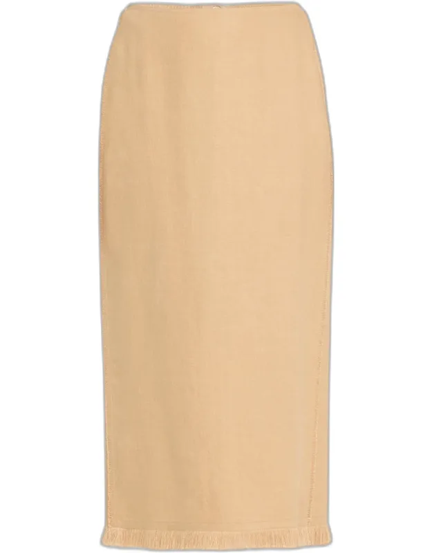 Fringe-Trim Linen Pencil Skirt