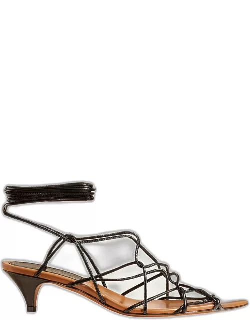 Arden Strappy Caged Ankle-Tie Sandal