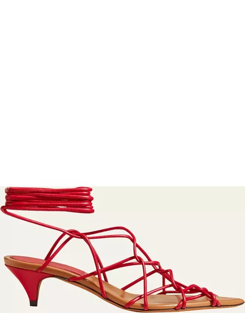 Arden Strappy Caged Ankle-Tie Sandal
