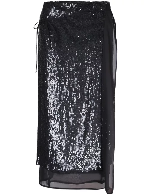 Parosh Black Sequined Midi Skirt