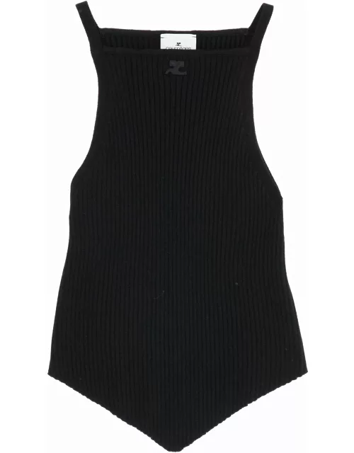 COURREGES "ribbed knit tank top with pointed he