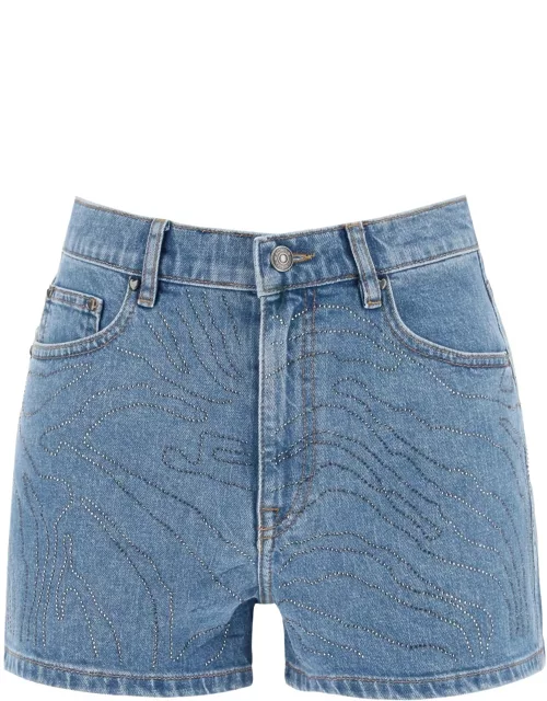 ROTATE denim shorts with rhinestone
