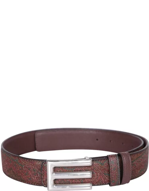 Etro Logo Buckled Paisley Print Reversible Belt