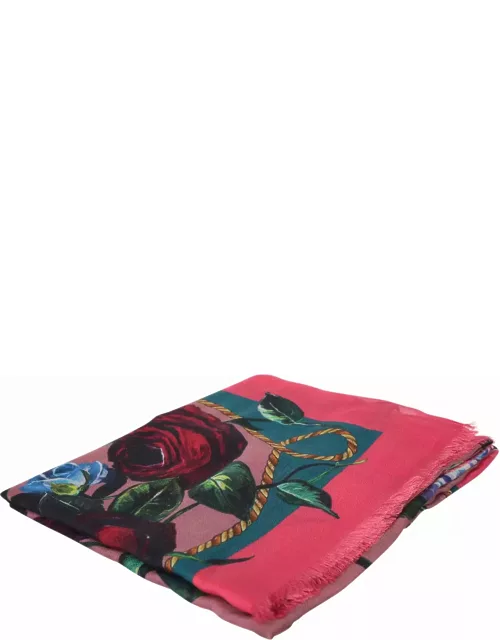 Dolce & Gabbana Floral Printed Frayed Edge Scarf