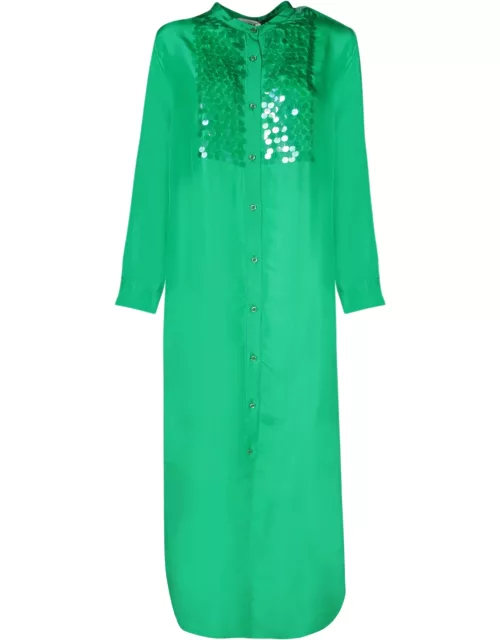 Parosh Long Green Silk Dress With Sequin