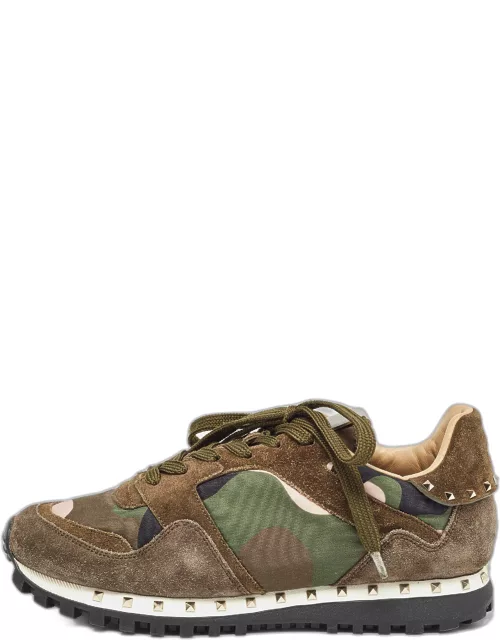 Valentino Multicolor Suede and Satin Rockrunner Low Top Sneaker
