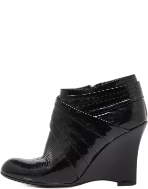 Valentino Black Patent Leather Wedge Ankle Boot