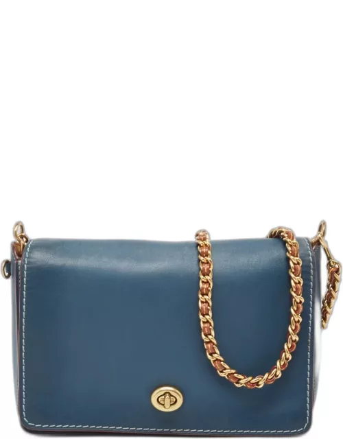 Coach Blue/Brown Leather Dinky Crossbody Bag