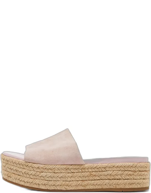 Miu Miu Metallic Pink Suede Espadrille Platform Slide Sandal