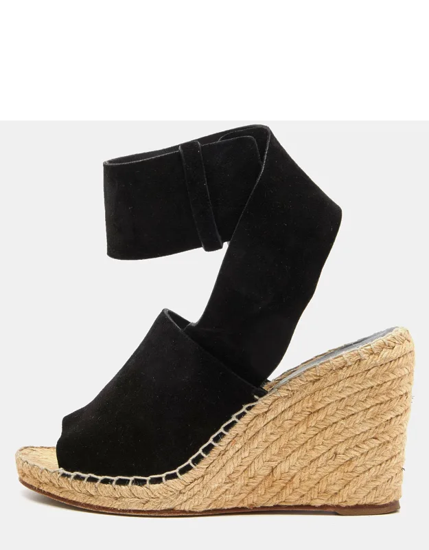 Celine Black Suede Espadrille Wedge Sandal