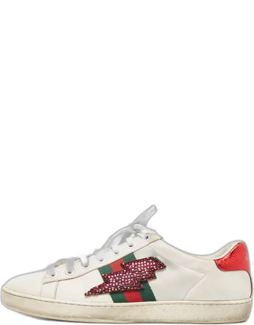 Gucci White Leather and Snakeskin Ace Sneaker
