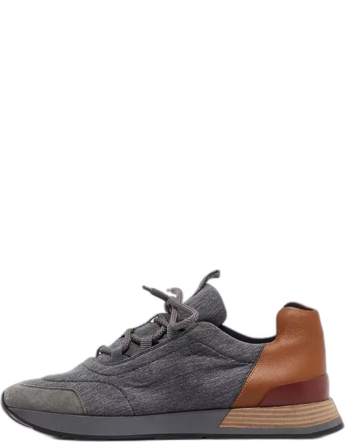 Hermes Grey Suede and Fabric Bouncing Lace Up Sneaker