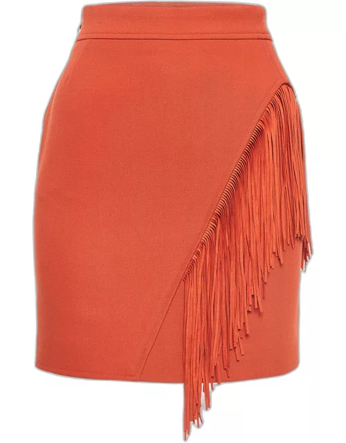 Maje Orange Crepe Fringe Detail Mini Skirt