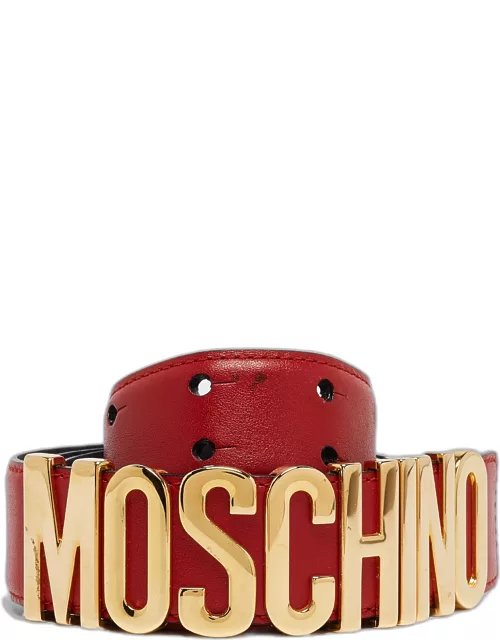 Moschino Red Leather Classic Logo Waist Belt